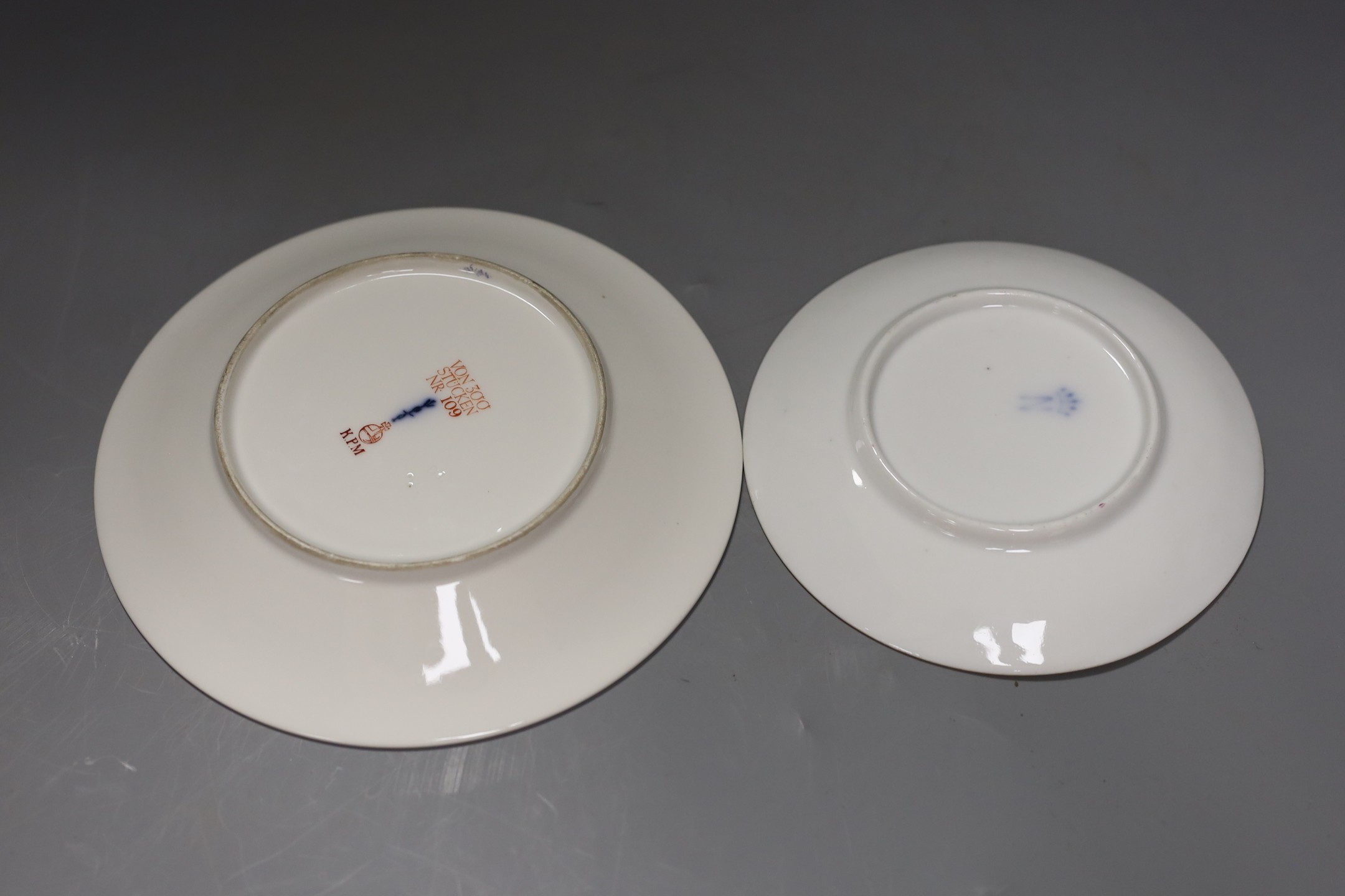 A KPM porcelain 100th anniversary of the death of Beethoven cup and saucer, painted with a portrait of Beethoven, celebrating the centenary of the composer’s death in 1827, 109 of 300, circa 1927 and Capo di Monte cup an